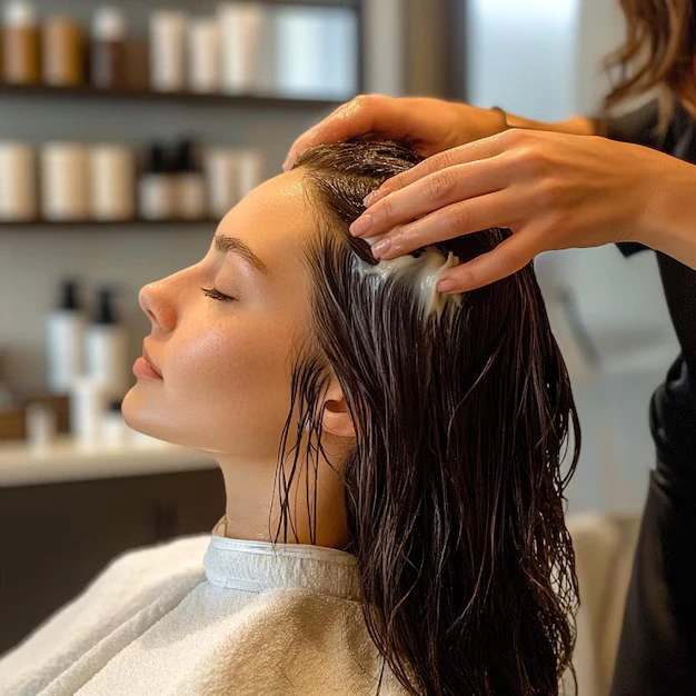 Mujer realizando tratamiento de nutrición en el cabello
